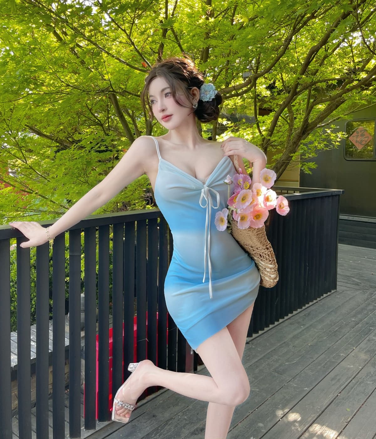 실사 섹시함 망사 패치워크 타이트 타이트 스커트 슬립 만나는 쇼트 스타일 드레스 상세 이미지 24