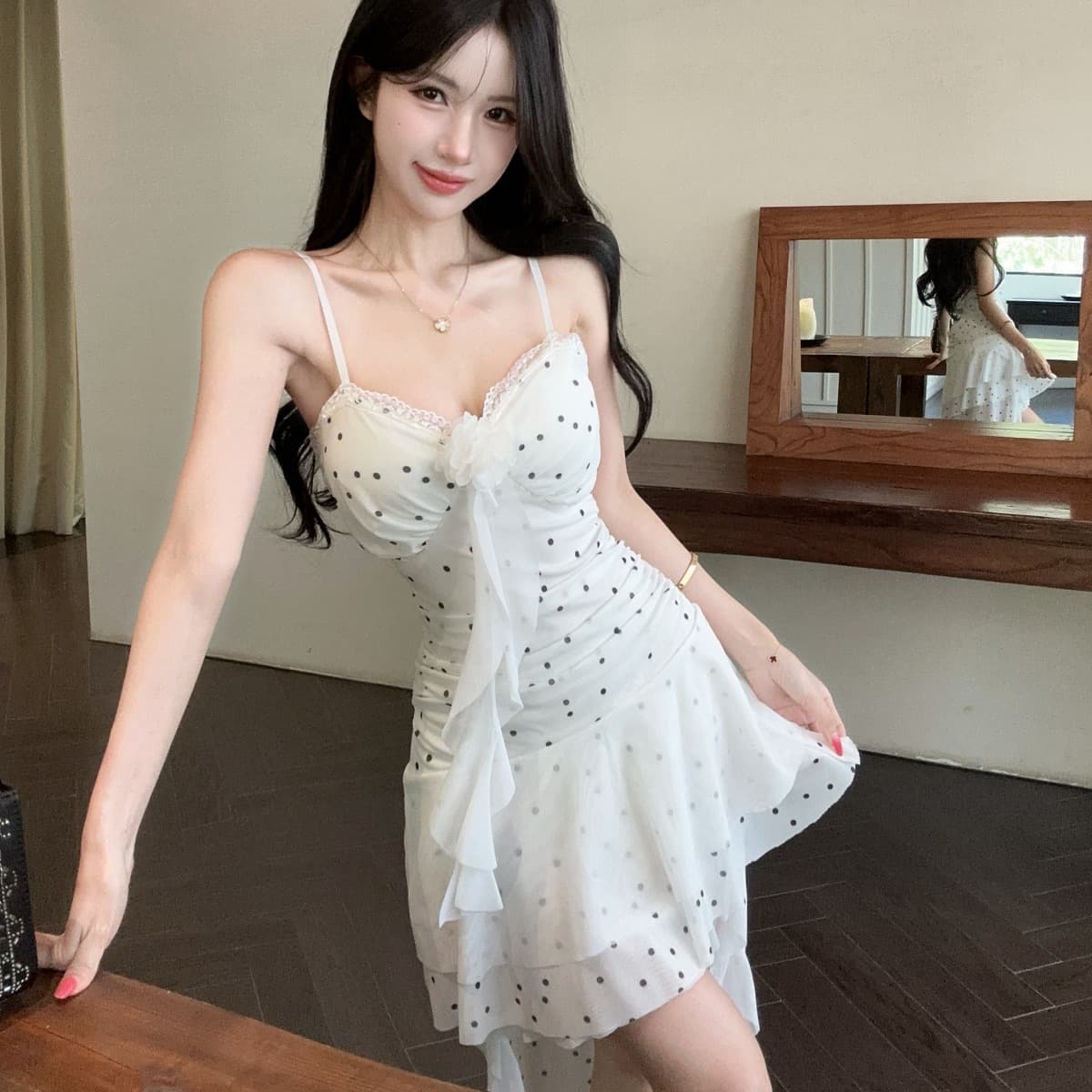 실사 섹시함 불규칙 망사 슬립 드레스 이브닝 드레스 이미지 5