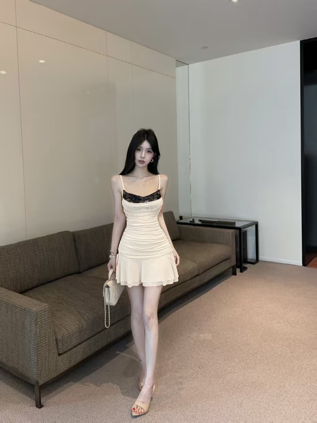 실사 빛 요리 한 바람 오프숄더 드레스 몸매 가꾸기 슬림해 보이는 트임 타이트 스커트 롱 스커트 야간 필드 기술자 이브닝 드레스 상세 이미지 8