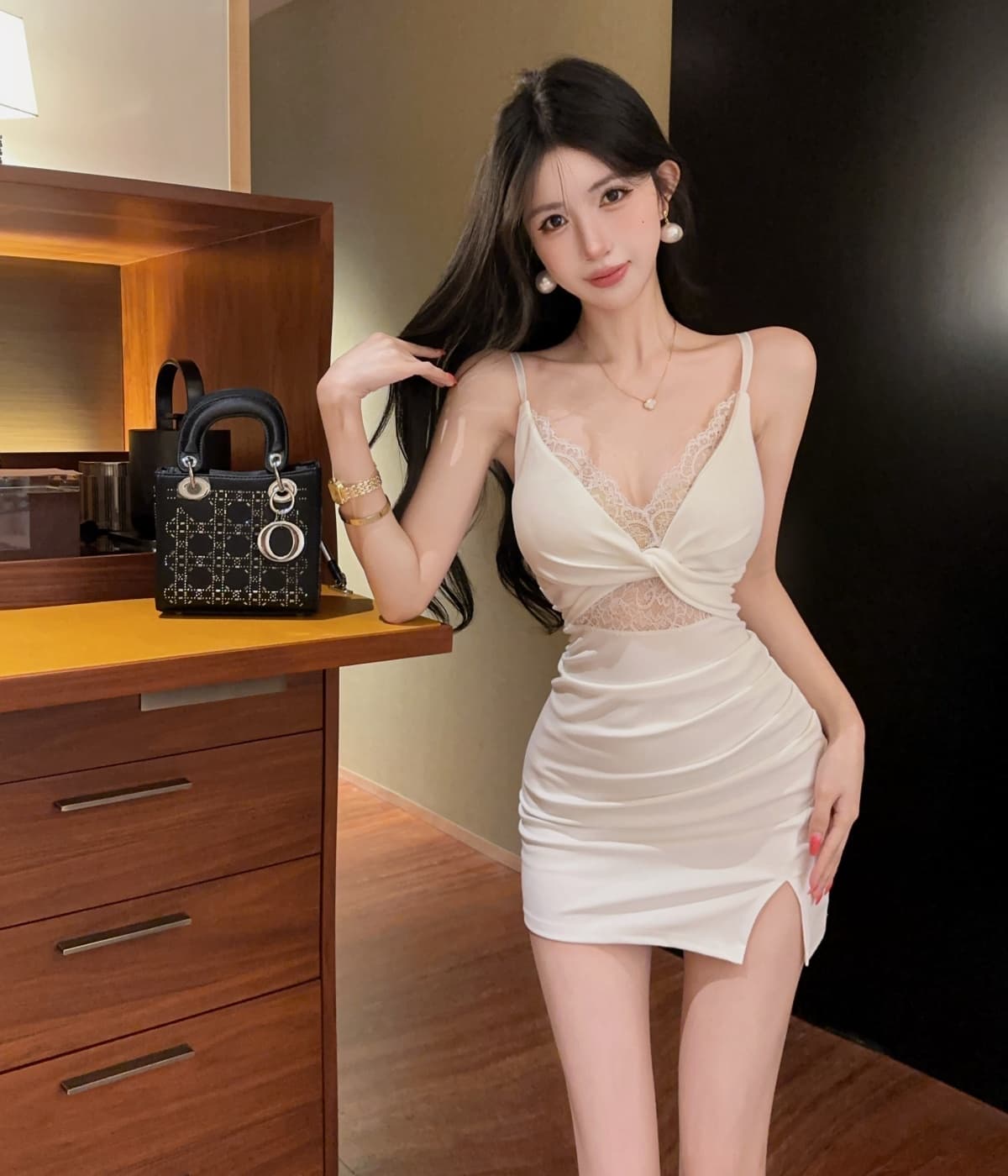 실사 순수한 욕망 바람 슬립 여성 드레스 레이스 조각 비틀림 허리 수축 슬림해 보이는 트임 타이트 스커트 미니 스커트 상세 이미지 8