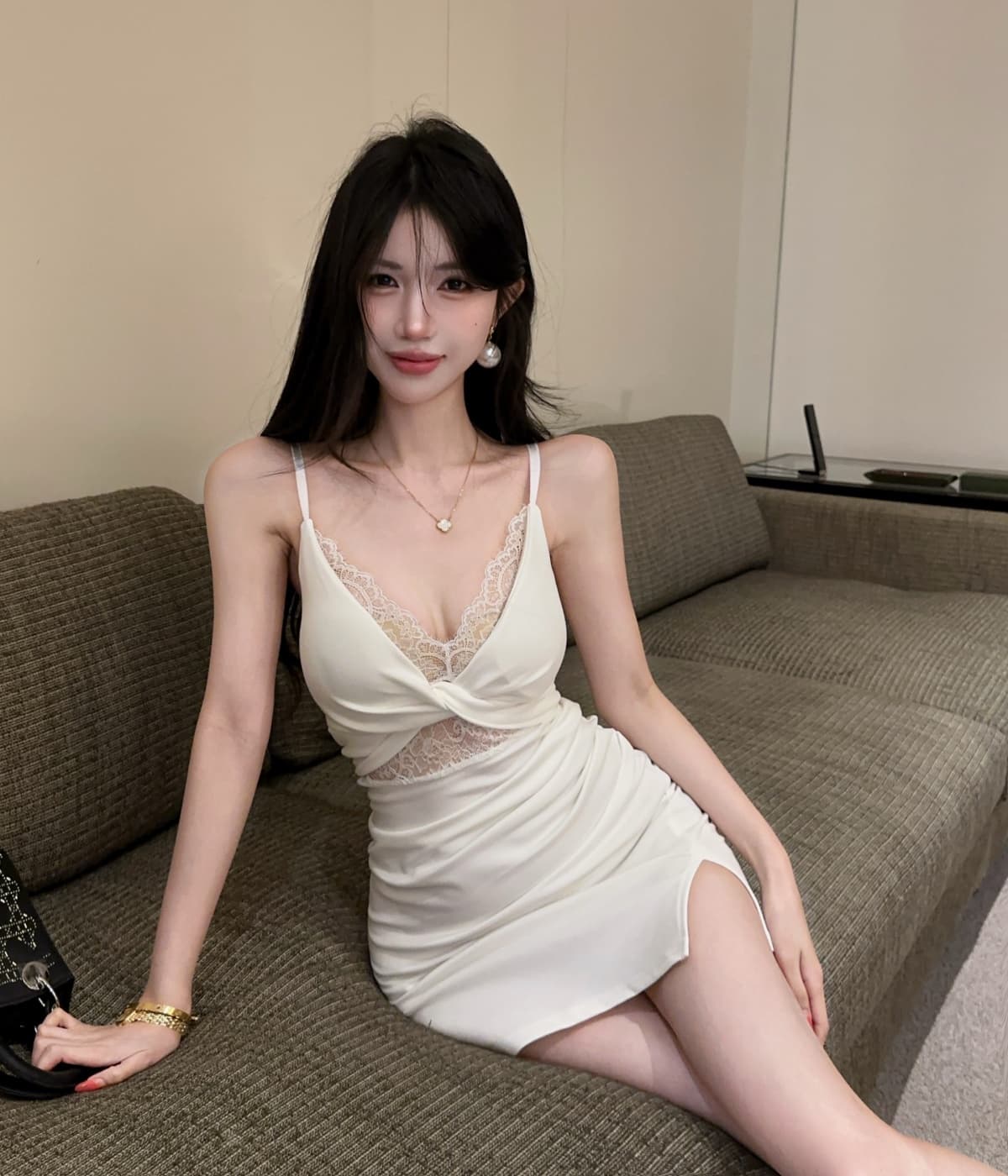 실사 순수한 욕망 바람 슬립 여성 드레스 레이스 조각 비틀림 허리 수축 슬림해 보이는 트임 타이트 스커트 미니 스커트 상세 이미지 17