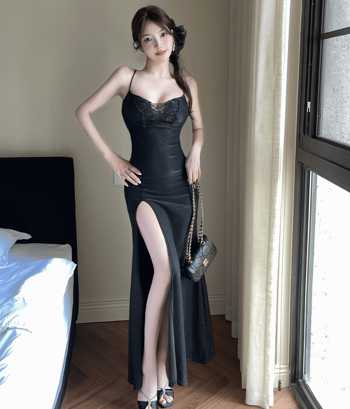 실사 로얄 자매 바람 핫걸 섹시함 행침 목 슬립 몸매 가꾸기 타이트 스커트 인어 꼬리 드레스