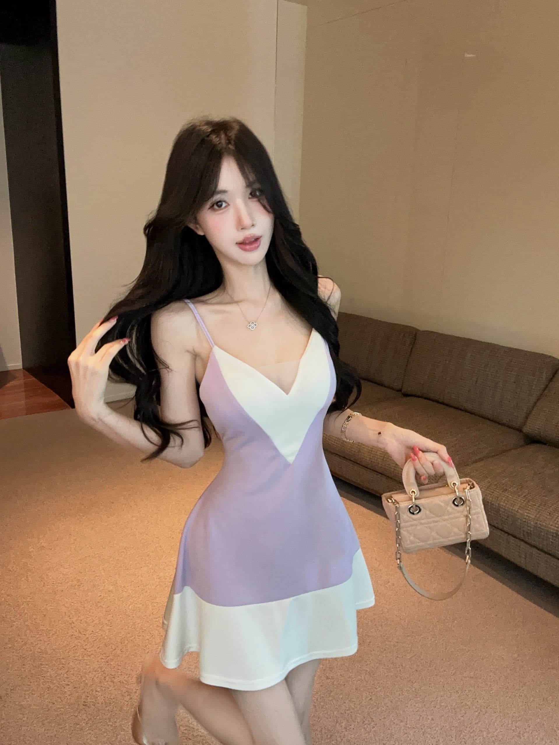 실사 슬립 드레스 패치워크 섹션 A라인 스커트 순수한 욕망 바람 핫걸 착용 가져 가라. 몸매 가꾸기 다용도 상세 이미지 1
