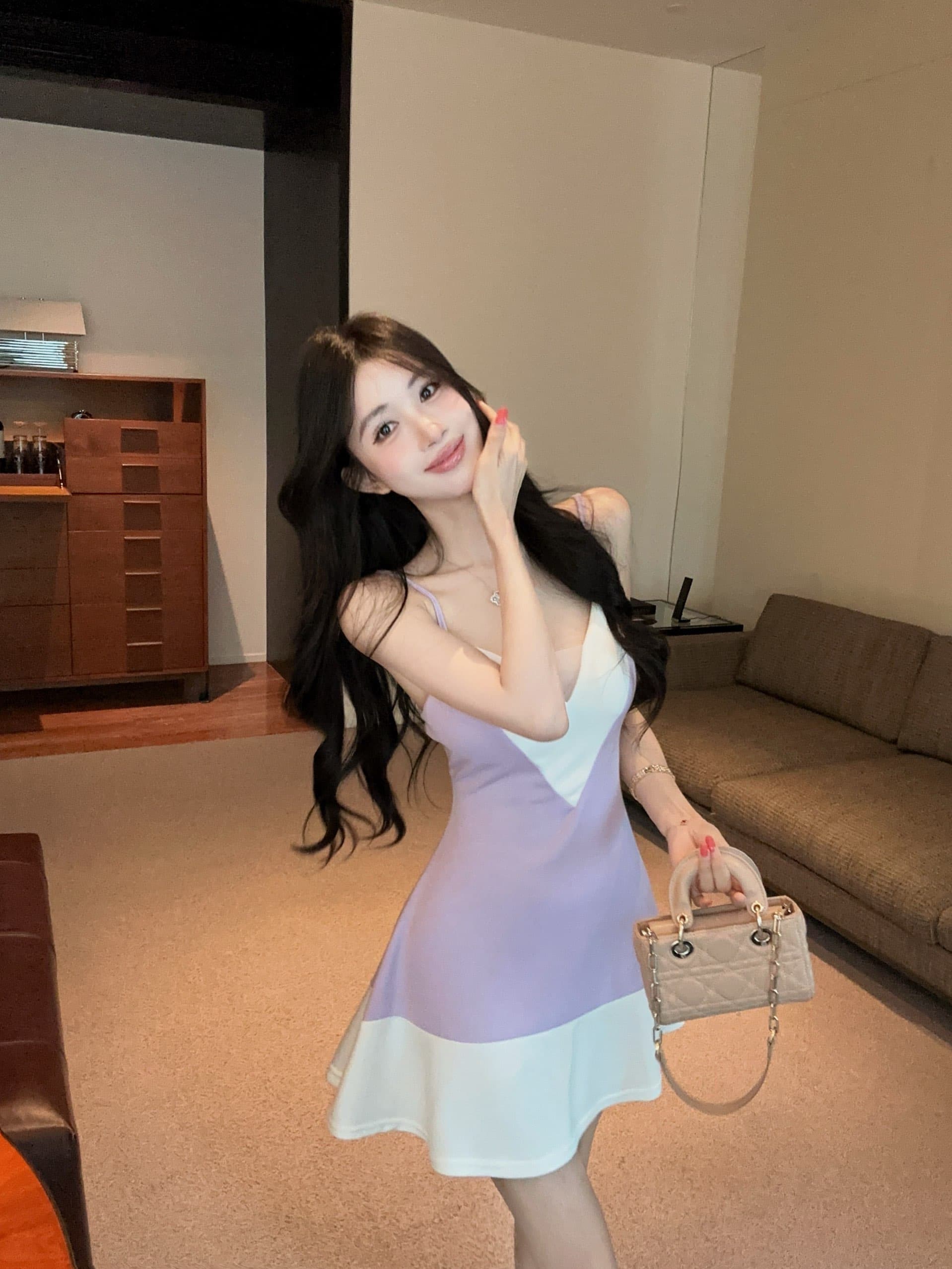 실사 슬립 드레스 패치워크 섹션 A라인 스커트 순수한 욕망 바람 핫걸 착용 가져 가라. 몸매 가꾸기 다용도 상세 이미지 5