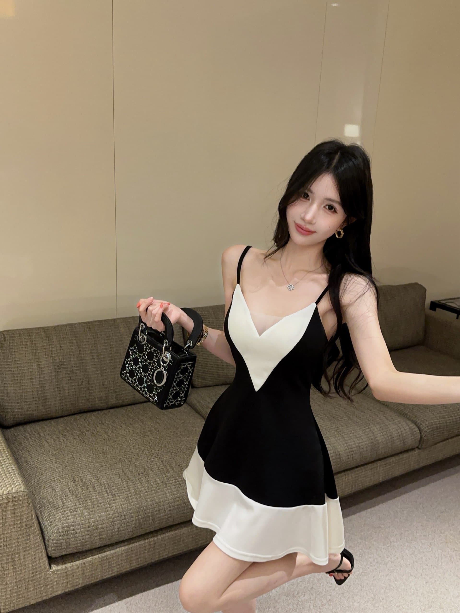 실사 슬립 드레스 패치워크 섹션 A라인 스커트 순수한 욕망 바람 핫걸 착용 가져 가라. 몸매 가꾸기 다용도 상세 이미지 6