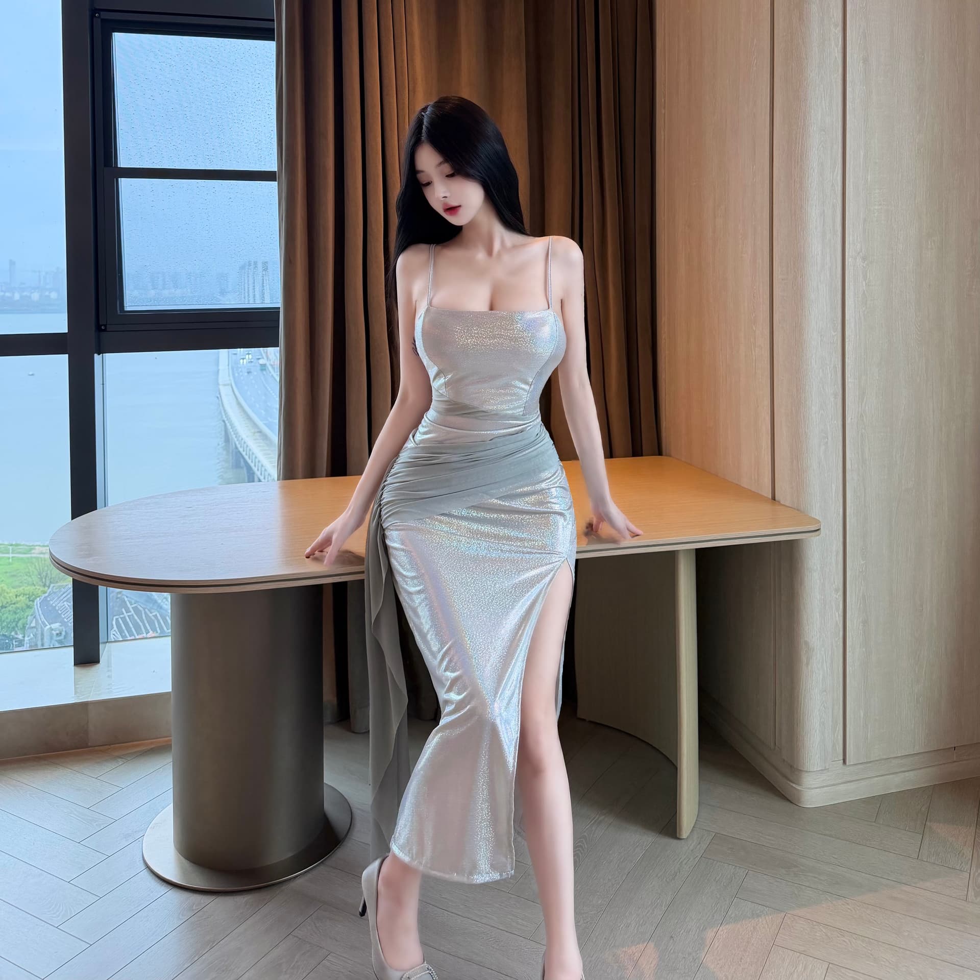 실사 우아함 생일 예복 여성 드레스 디자인 센스 명문 여성 품격 고급 상세 이미지 2