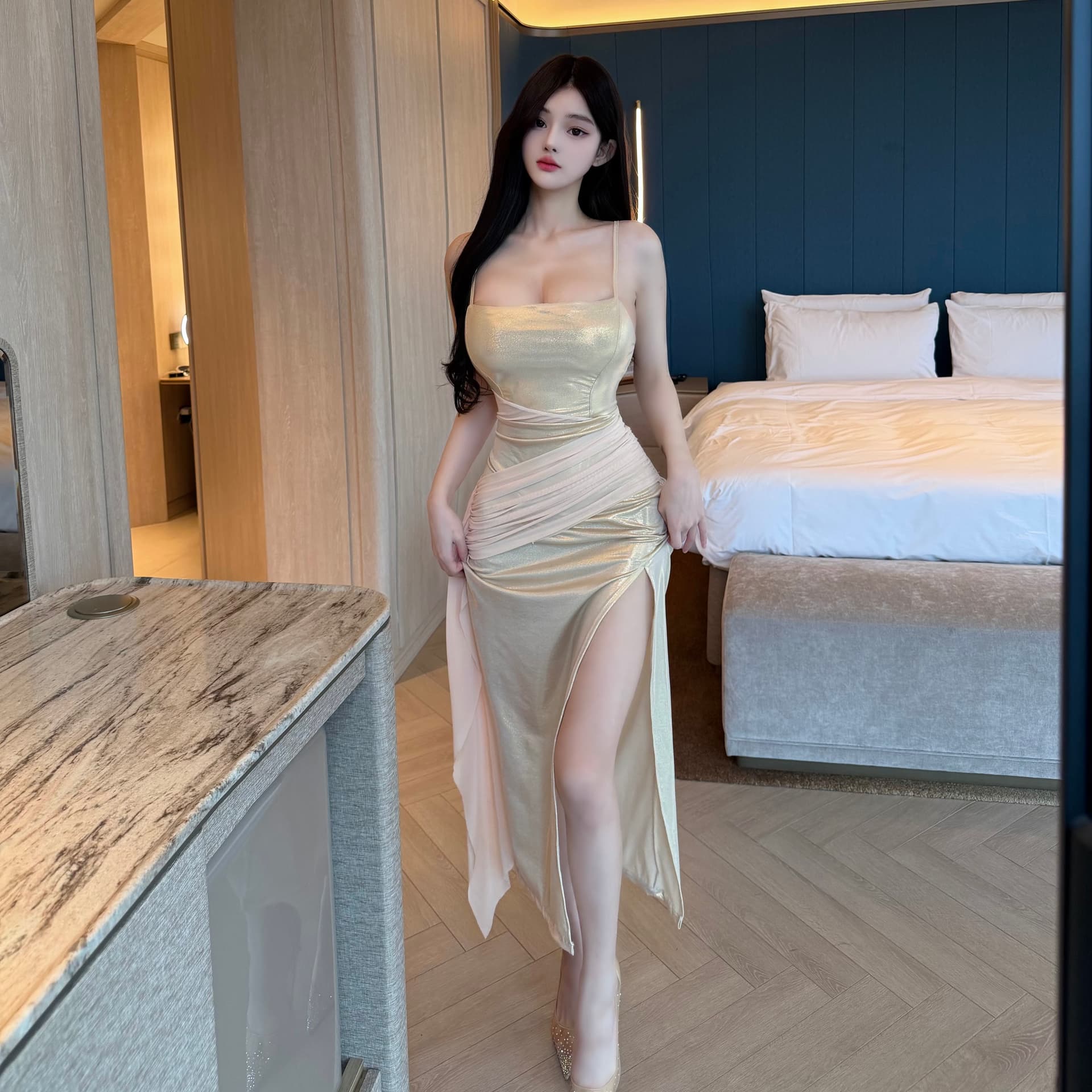 실사 우아함 생일 예복 여성 드레스 디자인 센스 명문 여성 품격 고급 상세 이미지 13