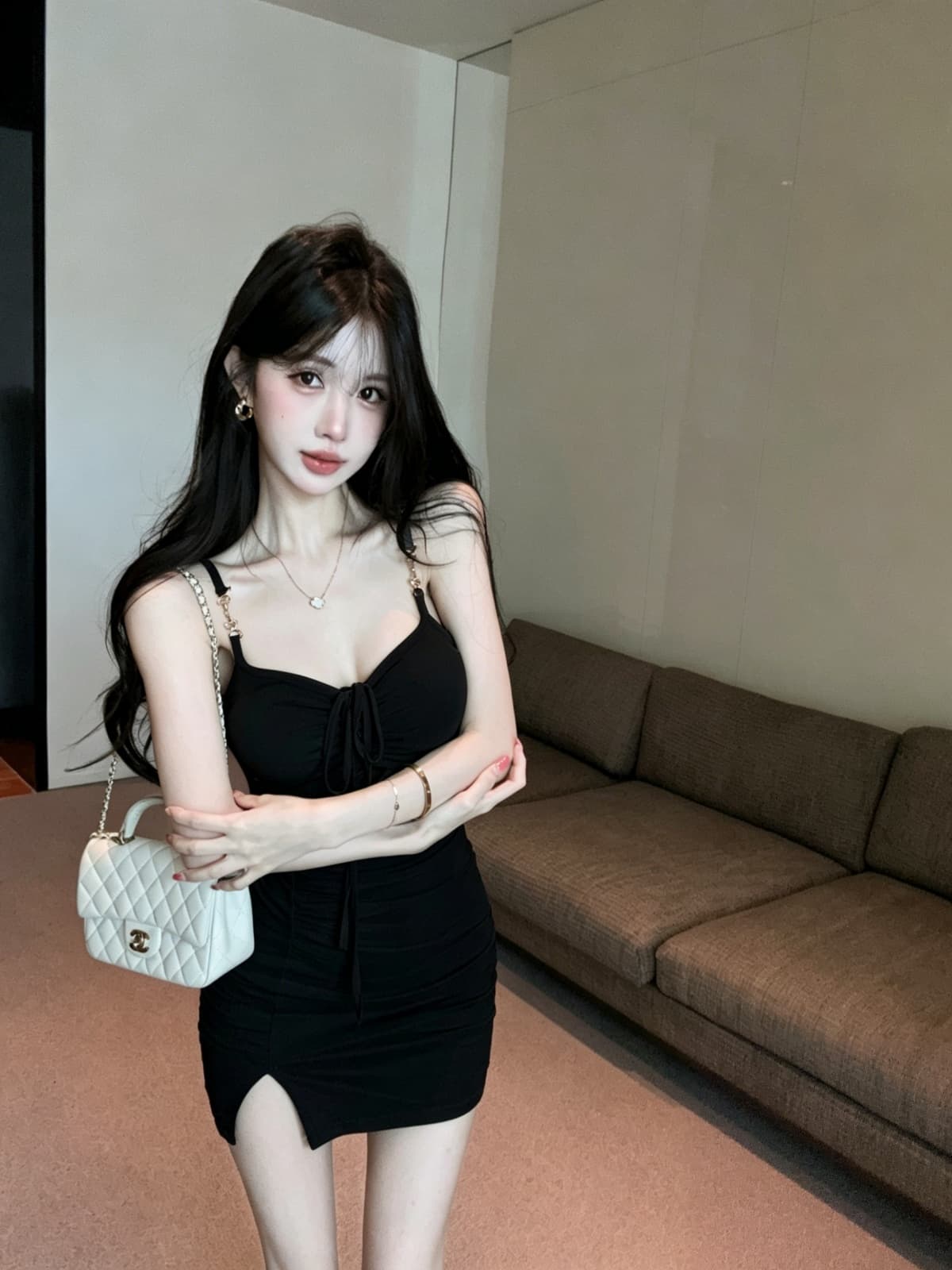 실사 순수한 욕망 바람 핫걸 홀로우 아웃 튜브탑 행침 목 슬립 드레스 상세 이미지 6