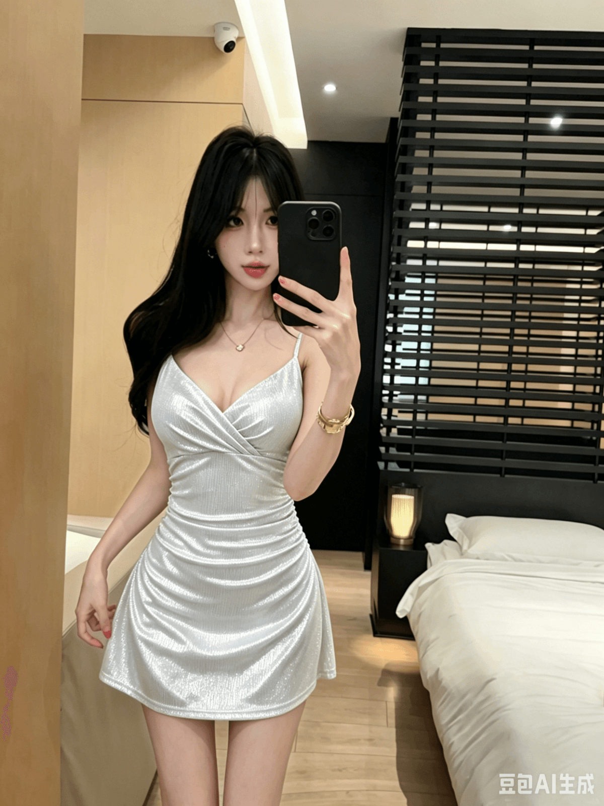 실사 섹시함 낮은 가슴 플래시 원단 슬립 드레스 상세 이미지 8