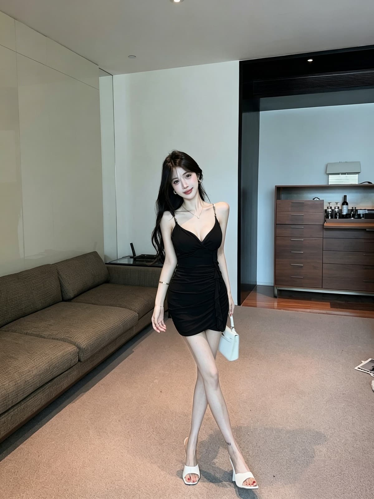 실사 섹시함 술 패치워크 낮은 가슴 슬립 타이트 스커트 만나는 망사 드레스 상세 이미지 5
