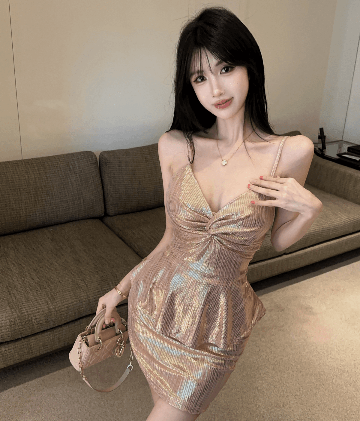 실사 순수한 욕망 바람 나비 매듭 튜브탑 슬립 드레스 디자인 센스 나이트 클럽 패션 허리 수축 슬림해 보이는 한 마디 미니 스커트 상세 이미지 4