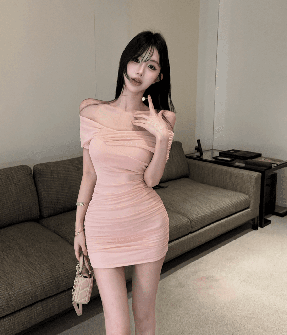 실사 순수한 욕망 바람 주름 튜브탑 드레스 여름 프랑스식 천 골드 품격 아름다운 슬림해 보이는 짧은 치마 상세 이미지 1