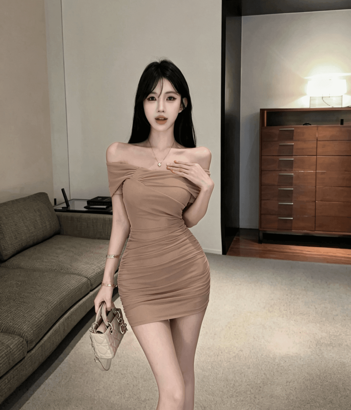 실사 순수한 욕망 바람 주름 튜브탑 드레스 여름 프랑스식 천 골드 품격 아름다운 슬림해 보이는 짧은 치마 상세 이미지 12