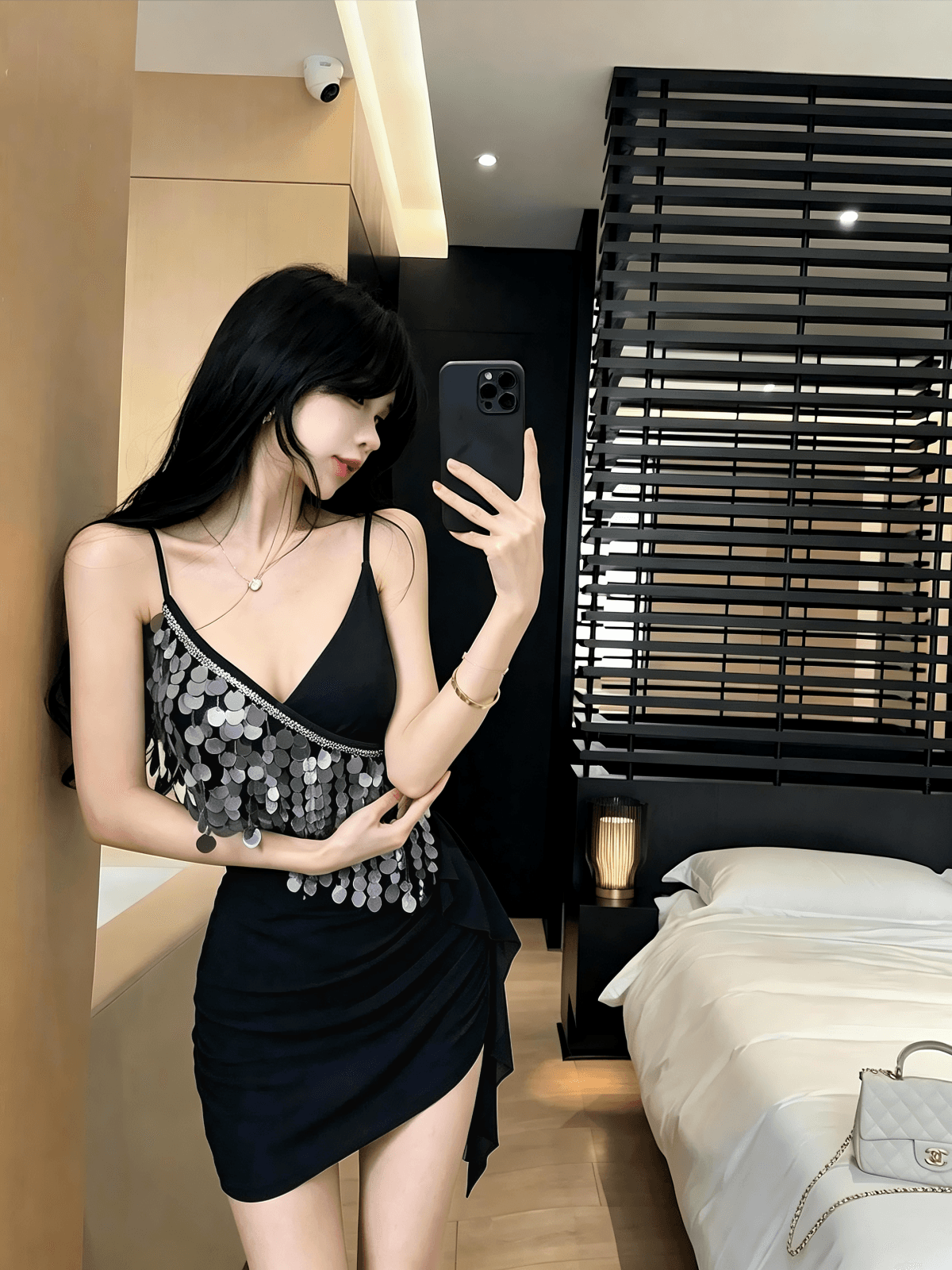 실사 불규칙 디자인 센스 순수한 욕망 바람 타이트 스커트 미니 스커트 패션 섹시함 핫걸 스팽글 술 패치워크 상세 이미지 27