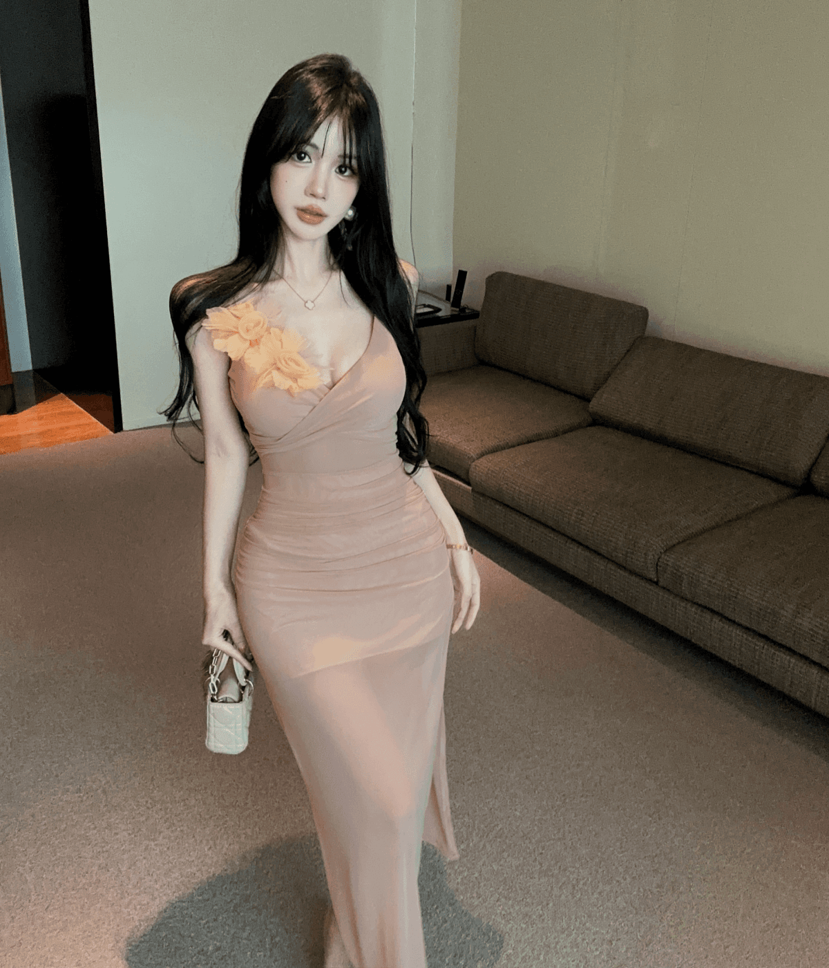 실사 연령 감소 슬립 롱 스커트 건강 클럽 하우스 좋은 리 이브닝 드레스 야간 필드 출근 작업복 상세 이미지 13