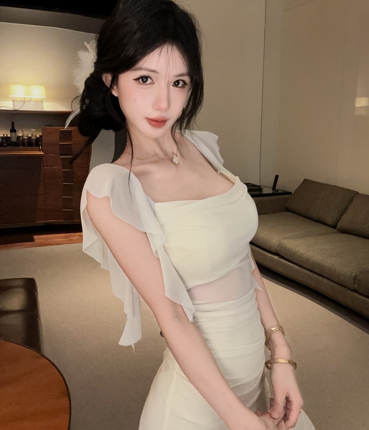 실사 프랑스식 섹시함 망사 패치워크 숄더백 롱 스커트 품격 타이트 슬림해 보이는 슬립 인어 꼬리 드레스 상세 이미지 15