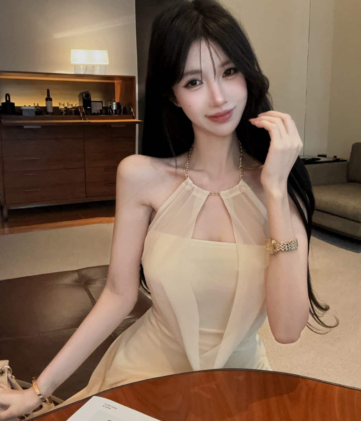 실사 프랑스식 명문 여성 허리 수축 민소매 깊은 v 흔들다 칼라 여성 드레스 여름 섹시함 행침 목 미니 스커트 상세 이미지 6