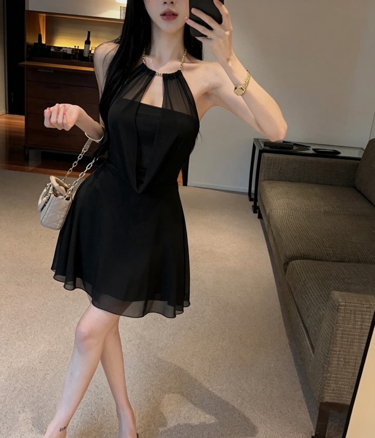 실사 프랑스식 명문 여성 허리 수축 민소매 깊은 v 흔들다 칼라 여성 드레스 여름 섹시함 행침 목 미니 스커트 상세 이미지 21