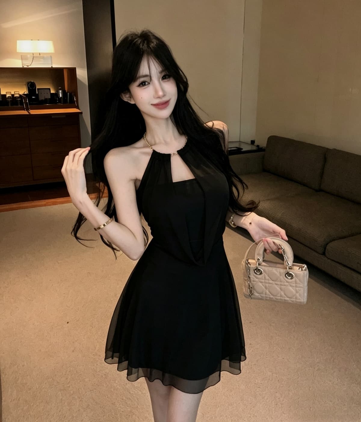 실사 프랑스식 명문 여성 허리 수축 민소매 깊은 v 흔들다 칼라 여성 드레스 여름 섹시함 행침 목 미니 스커트 상세 이미지 22