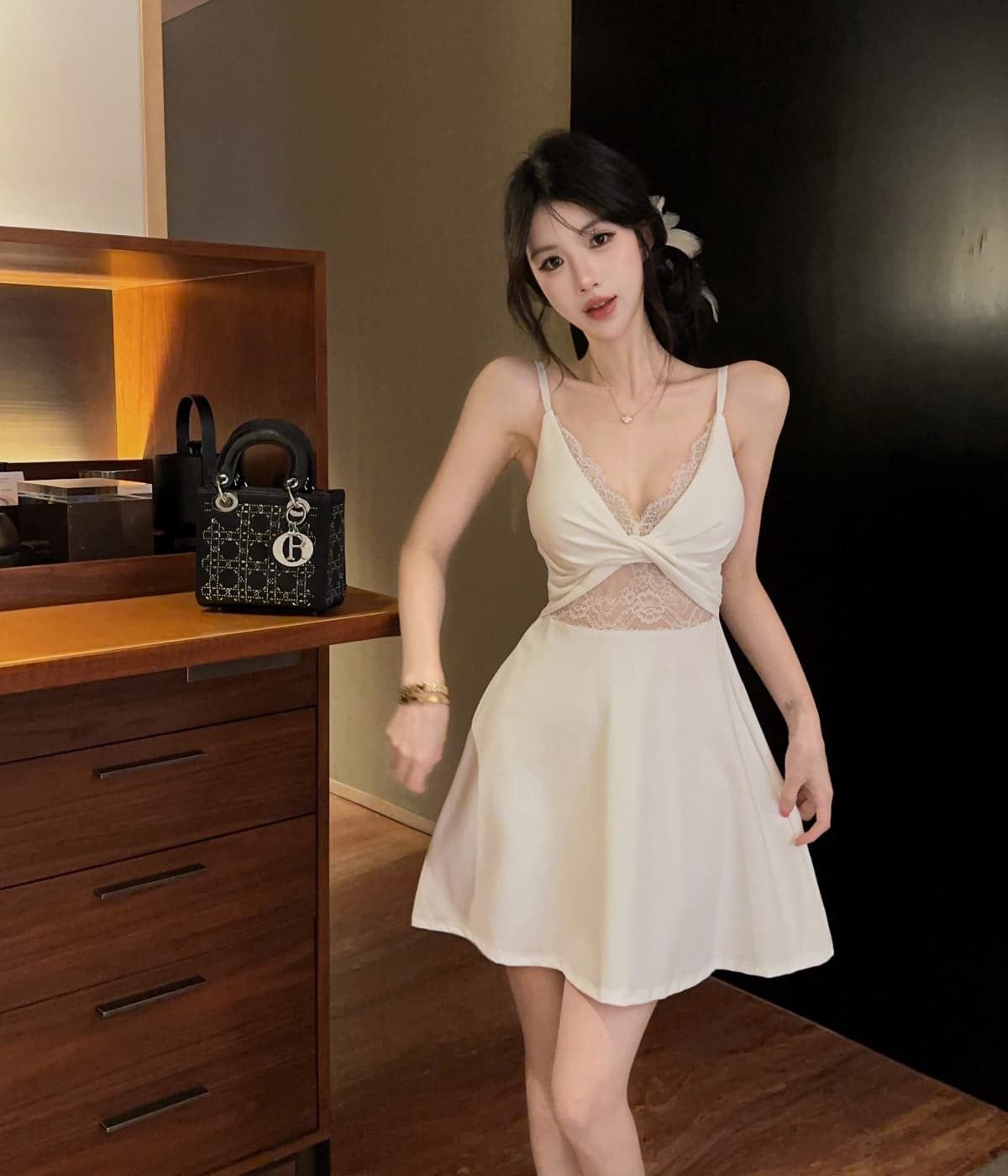 실사 프랑스식 레트로 레이스 드레스 휴가 여름 홀로우 아웃 품질 예복 해변가 해변 요정 치마 상세 이미지 11