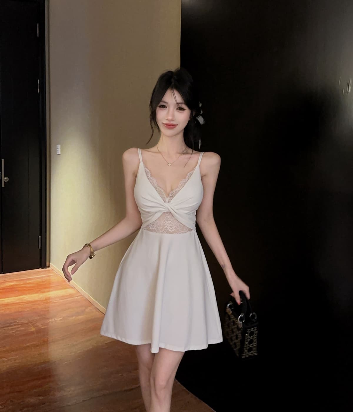 실사 프랑스식 레트로 레이스 드레스 휴가 여름 홀로우 아웃 품질 예복 해변가 해변 요정 치마 상세 이미지 12