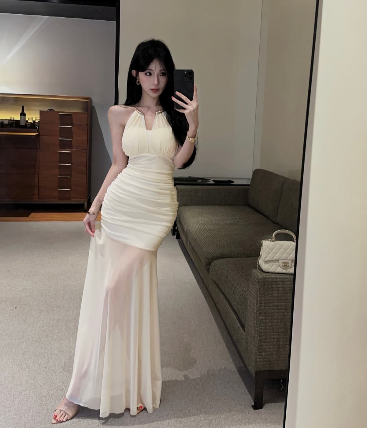 실사 로얄 자매 섹시함 바람 금속 장식 행침 목 드레스 몸매 가꾸기 슬림해 보이는 품격 인어 꼬리 스커트 상세 이미지 6