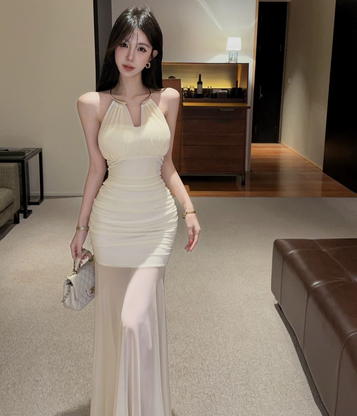 실사 로얄 자매 섹시함 바람 금속 장식 행침 목 드레스 몸매 가꾸기 슬림해 보이는 품격 인어 꼬리 스커트 상세 이미지 8
