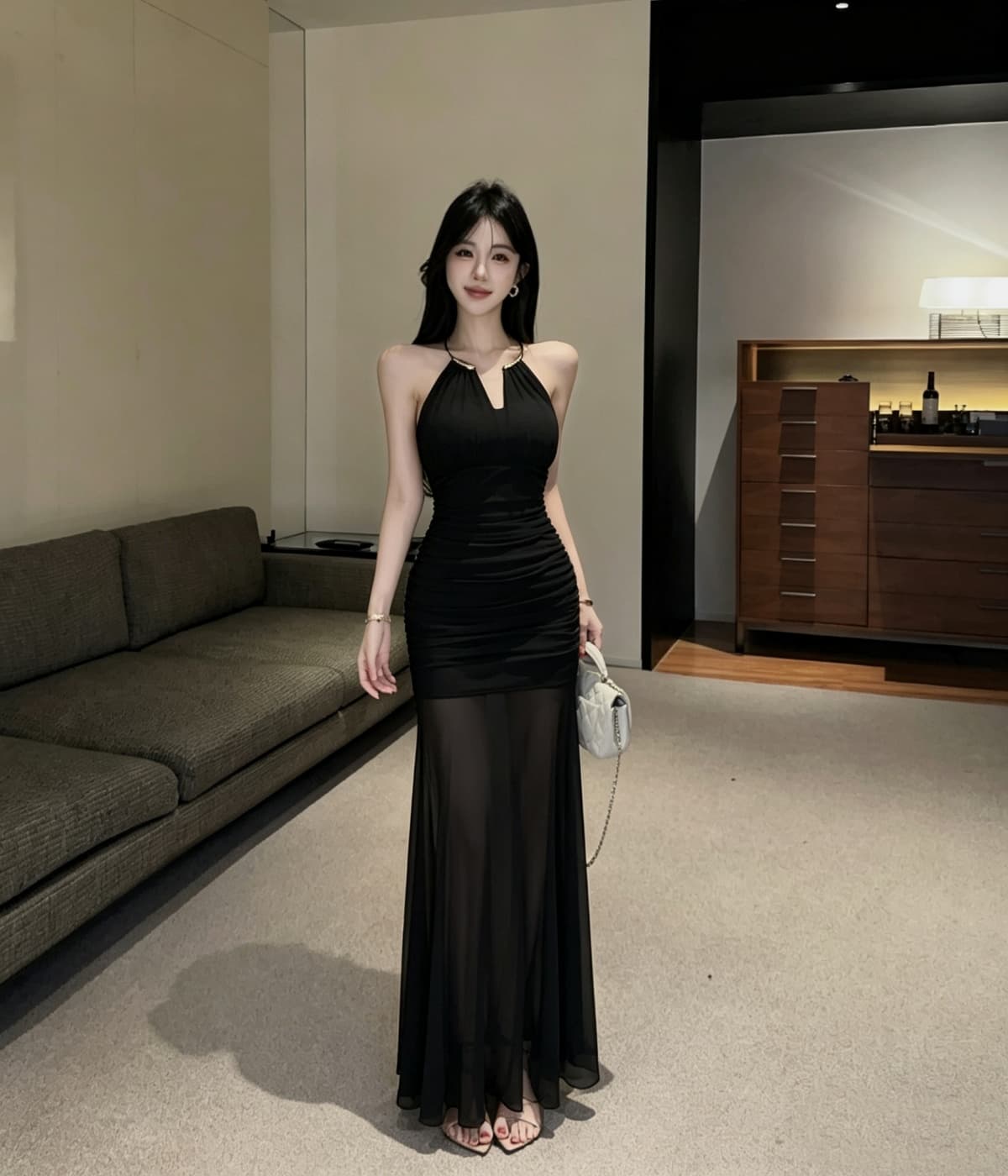 실사 로얄 자매 섹시함 바람 금속 장식 행침 목 드레스 몸매 가꾸기 슬림해 보이는 품격 인어 꼬리 스커트 상세 이미지 14