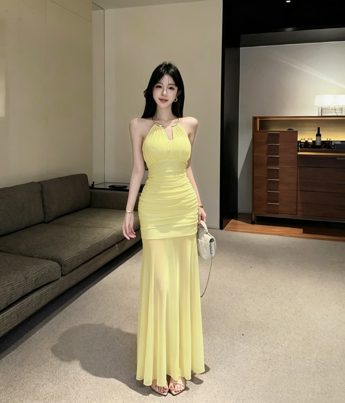 실사 로얄 자매 섹시함 바람 금속 장식 행침 목 드레스 몸매 가꾸기 슬림해 보이는 품격 인어 꼬리 스커트 상세 이미지 18