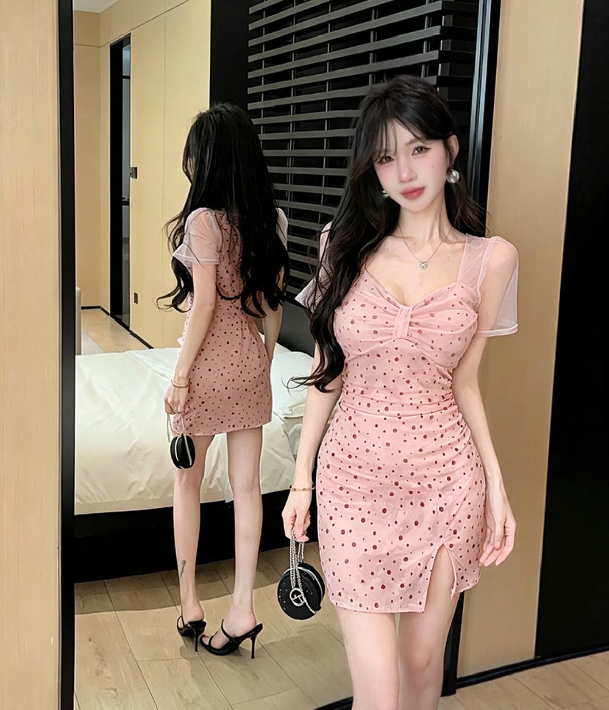 실사 프랑스식 품격 도트 무늬 여성 드레스 여름 새로운 파란색 허리 수축 몸매 가꾸기 타이트 스커트 치마 이미지 2