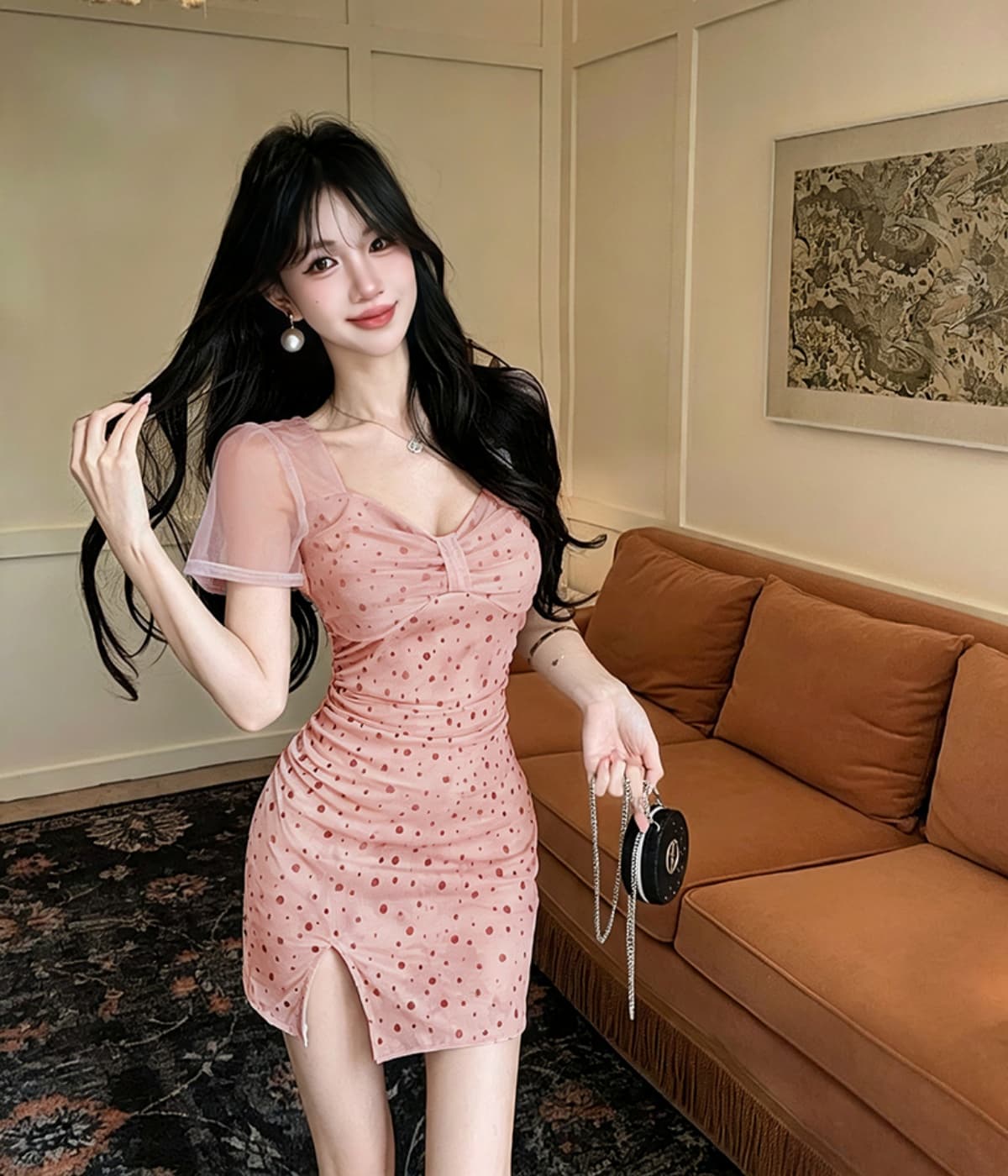 실사 프랑스식 품격 도트 무늬 여성 드레스 여름 새로운 파란색 허리 수축 몸매 가꾸기 타이트 스커트 치마 상세 이미지 11