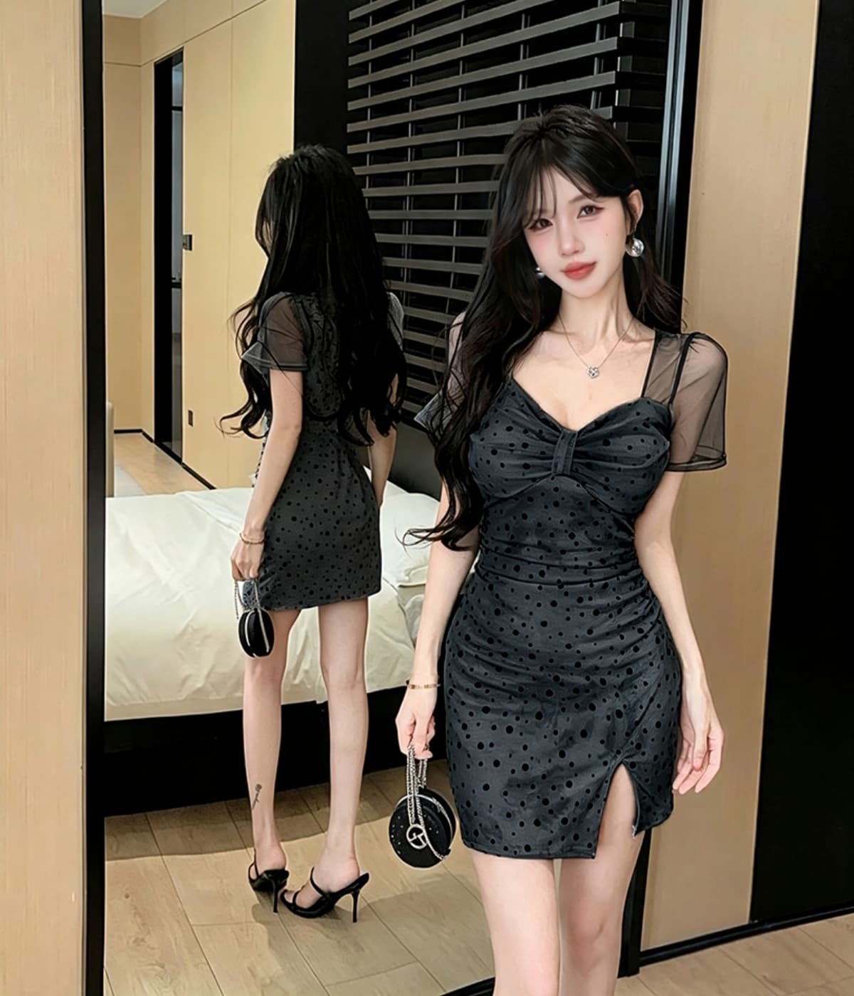 실사 프랑스식 품격 도트 무늬 여성 드레스 여름 새로운 파란색 허리 수축 몸매 가꾸기 타이트 스커트 치마 상세 이미지 18