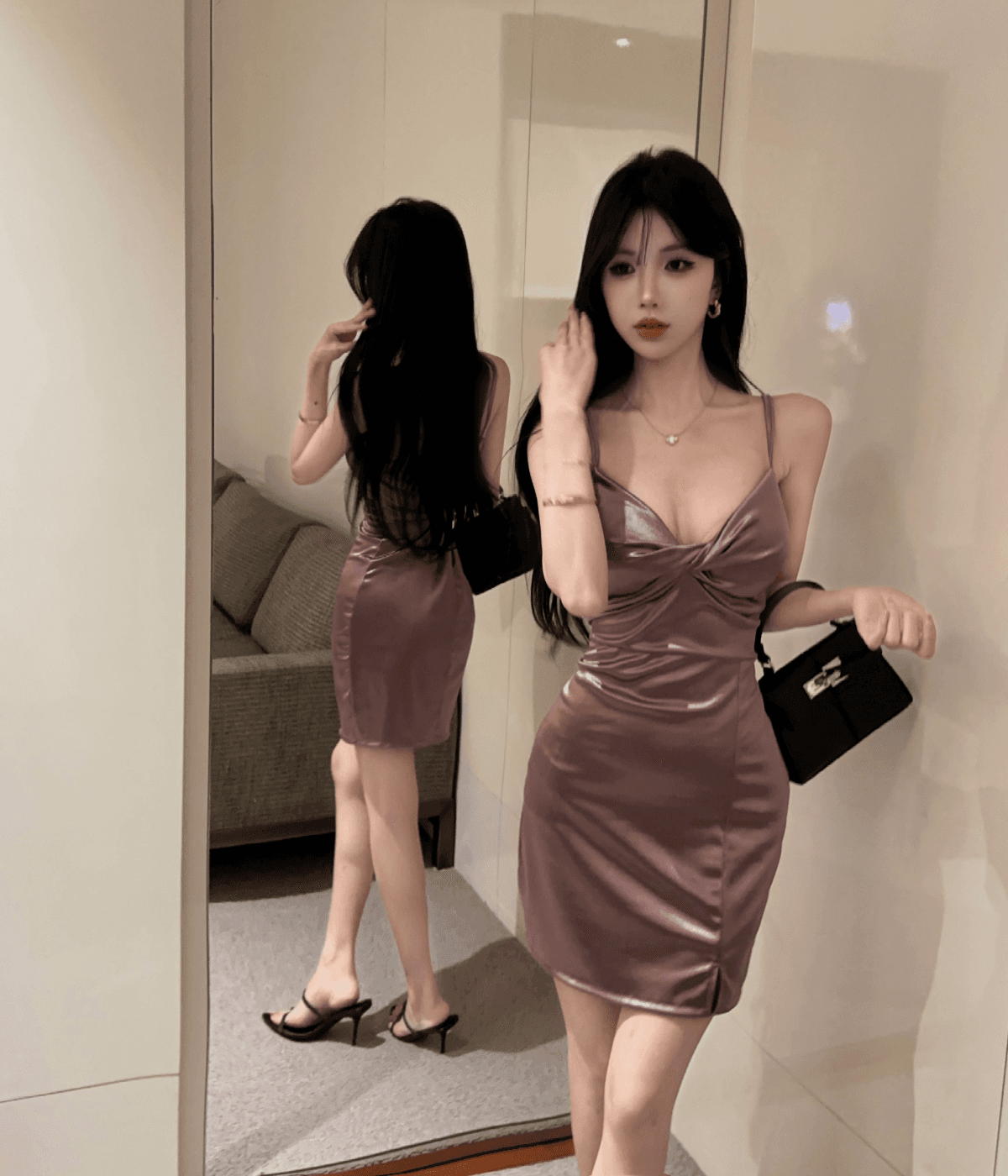 실사 낮은 가슴 이슬 뼈의 슬립 쇼트 스타일 타이트 스커트 하프 시스루 만나는 타이트 드레스 상세 이미지 6