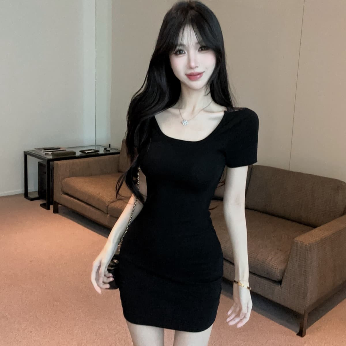 실사 순수한 욕망 섹시함 타이트 핫걸 드레스 여성 의류 여름 새로운 미니 스커트 이미지 5