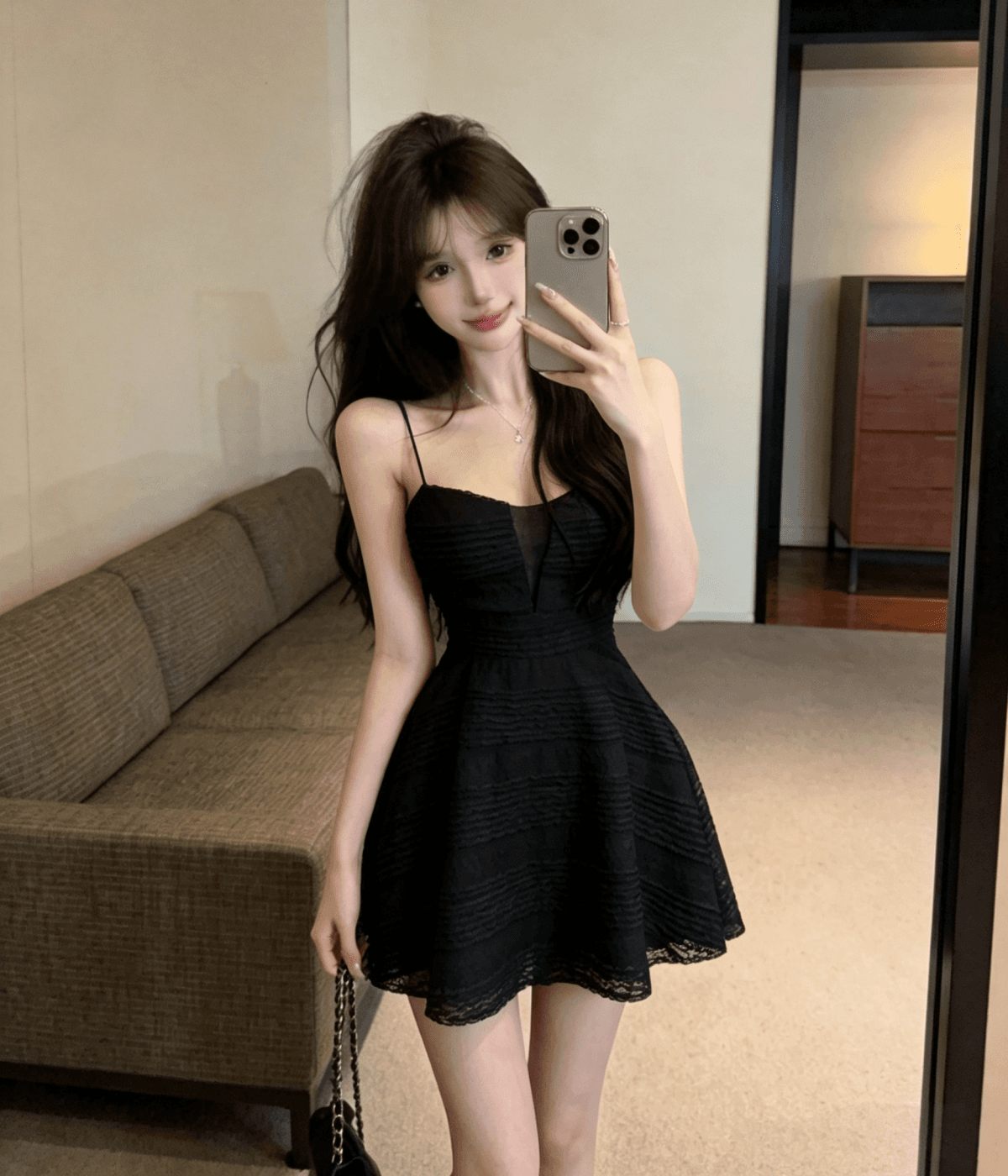실사 섹시함 낮은 가슴 V넥 점프 슈트 미니 스커트 여름 달콤함 레이스 슬립 여성 드레스 패션 허리 수축 상세 이미지 17