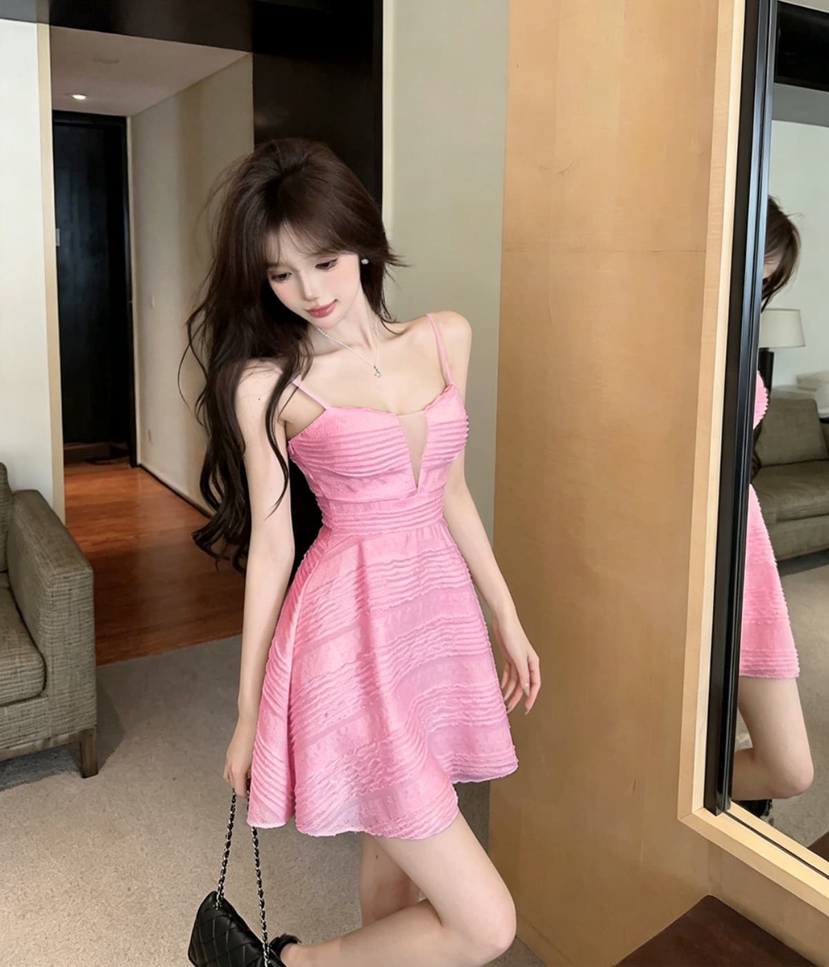 실사 섹시함 낮은 가슴 V넥 점프 슈트 미니 스커트 여름 달콤함 레이스 슬립 여성 드레스 패션 허리 수축 상세 이미지 26