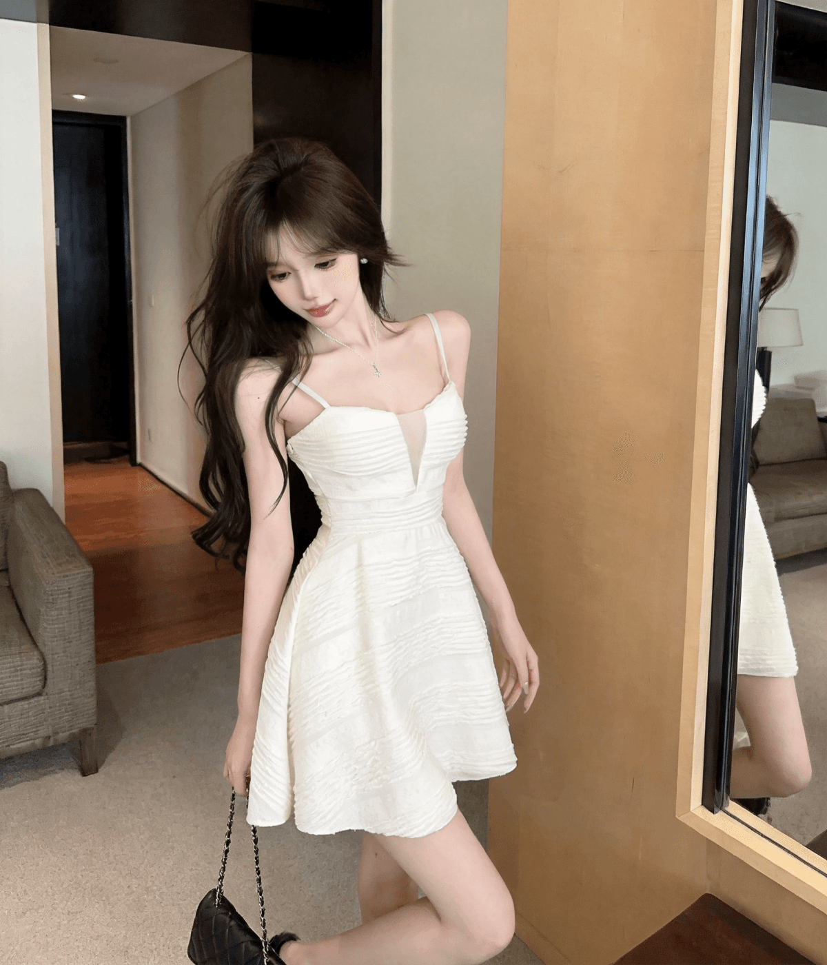 실사 섹시함 낮은 가슴 V넥 점프 슈트 미니 스커트 여름 달콤함 레이스 슬립 여성 드레스 패션 허리 수축 상세 이미지 27