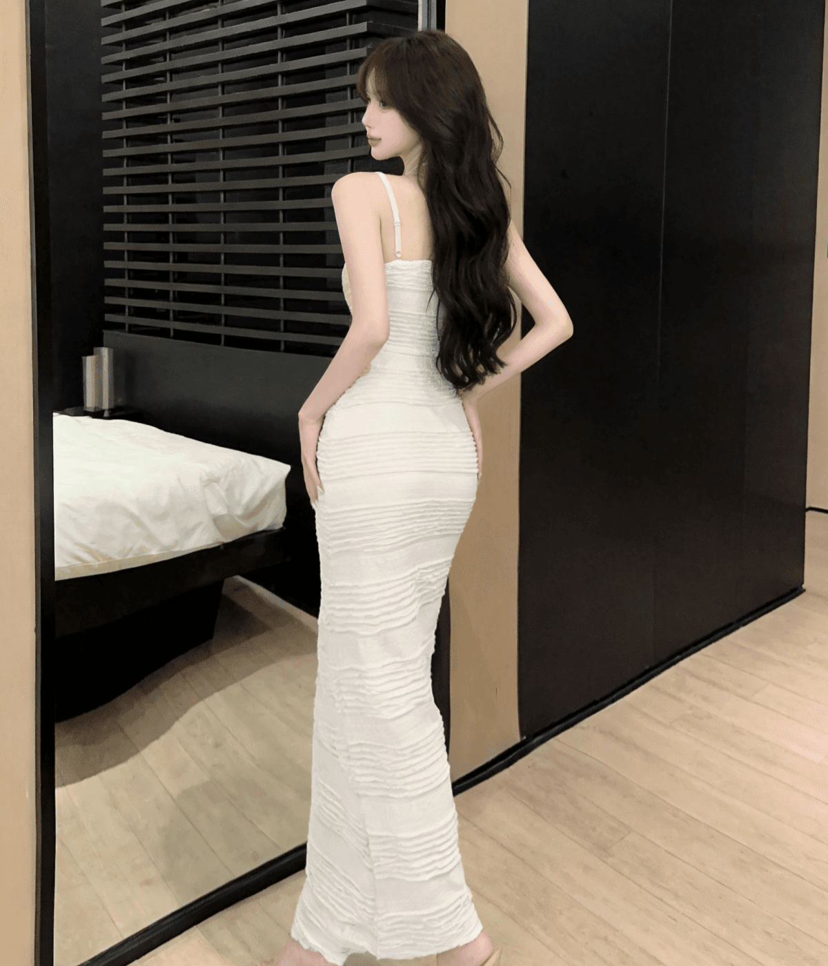 실사 순수한 욕망 섹시함 슬립 깊은 v 드레스 나이트 클럽 작업복 허리 수축 낮은 가슴 롱 스커트 상세 이미지 6