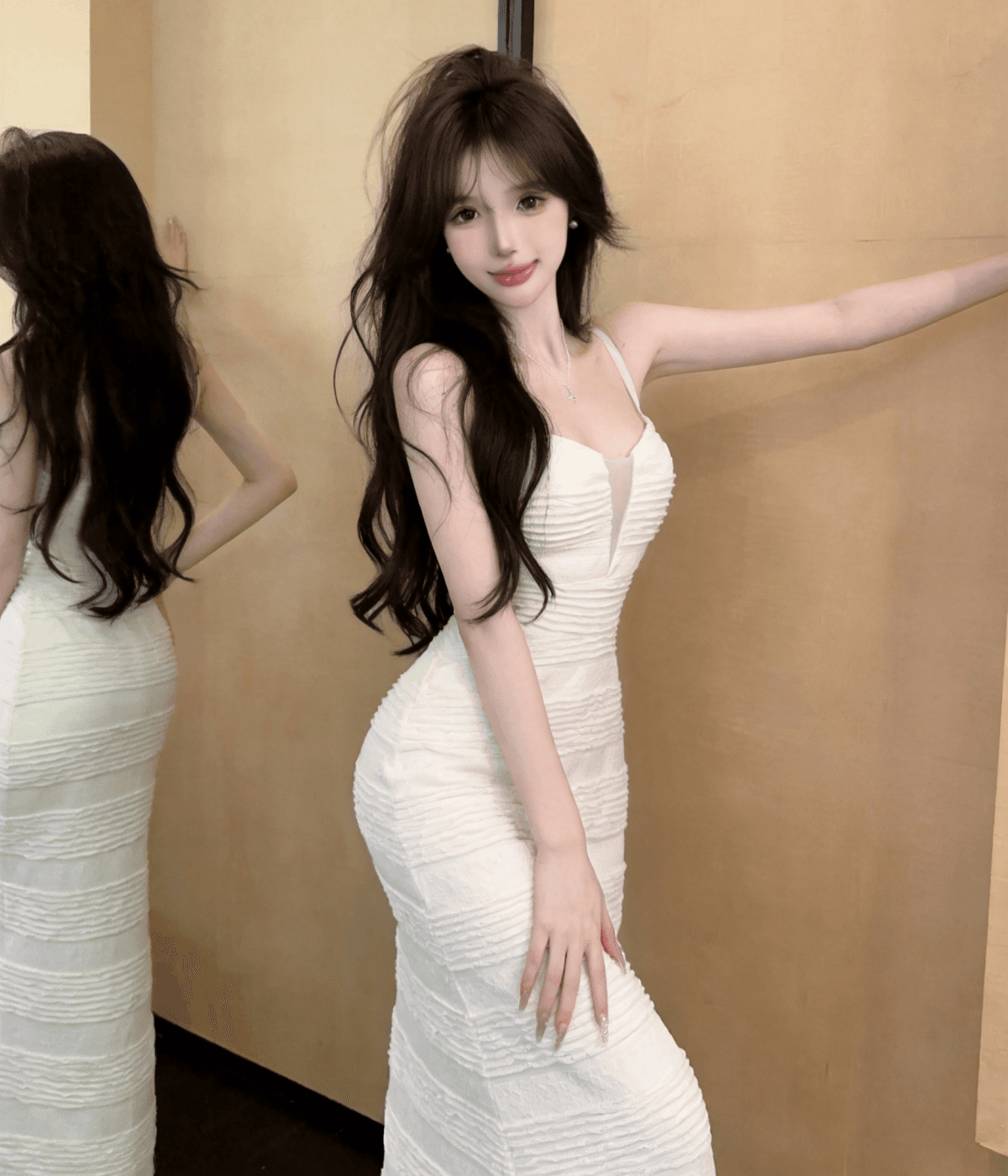 실사 순수한 욕망 섹시함 슬립 깊은 v 드레스 나이트 클럽 작업복 허리 수축 낮은 가슴 롱 스커트 상세 이미지 8