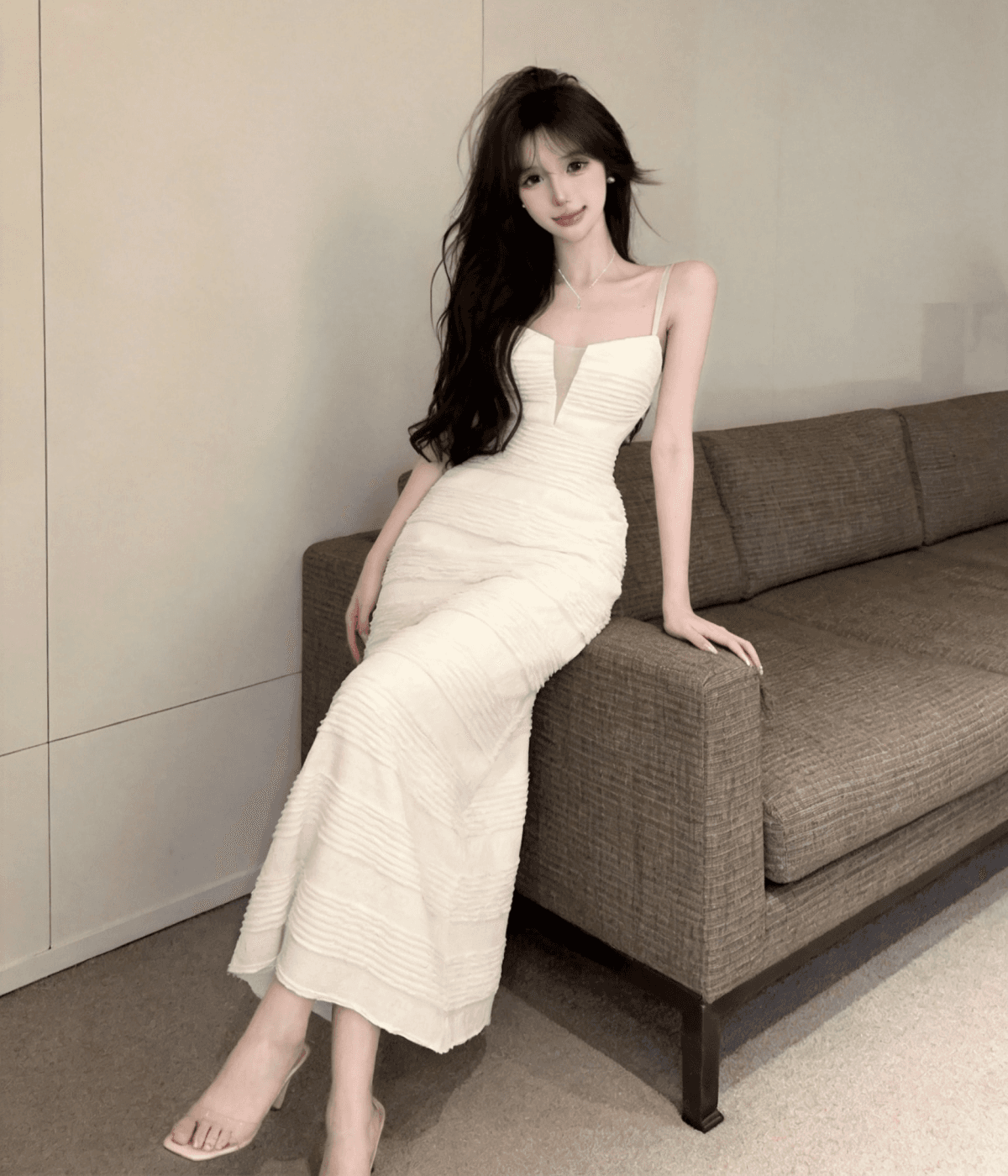 실사 순수한 욕망 섹시함 슬립 깊은 v 드레스 나이트 클럽 작업복 허리 수축 낮은 가슴 롱 스커트 상세 이미지 11