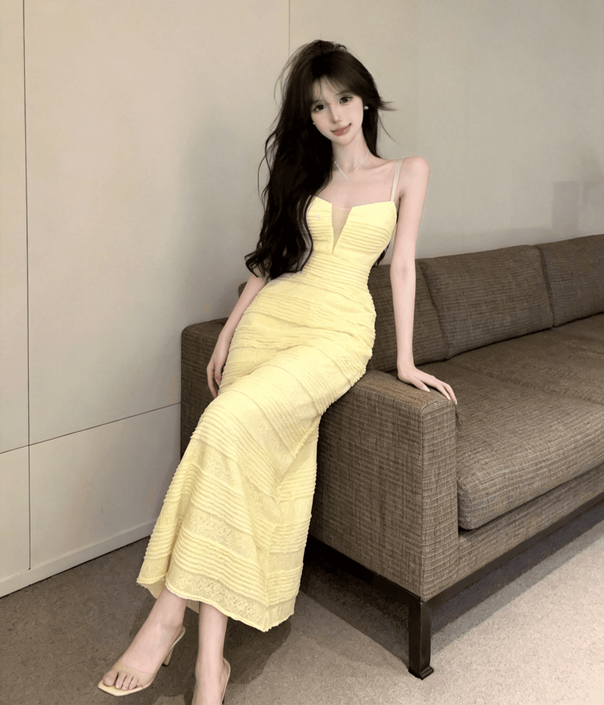 실사 순수한 욕망 섹시함 슬립 깊은 v 드레스 나이트 클럽 작업복 허리 수축 낮은 가슴 롱 스커트 상세 이미지 17