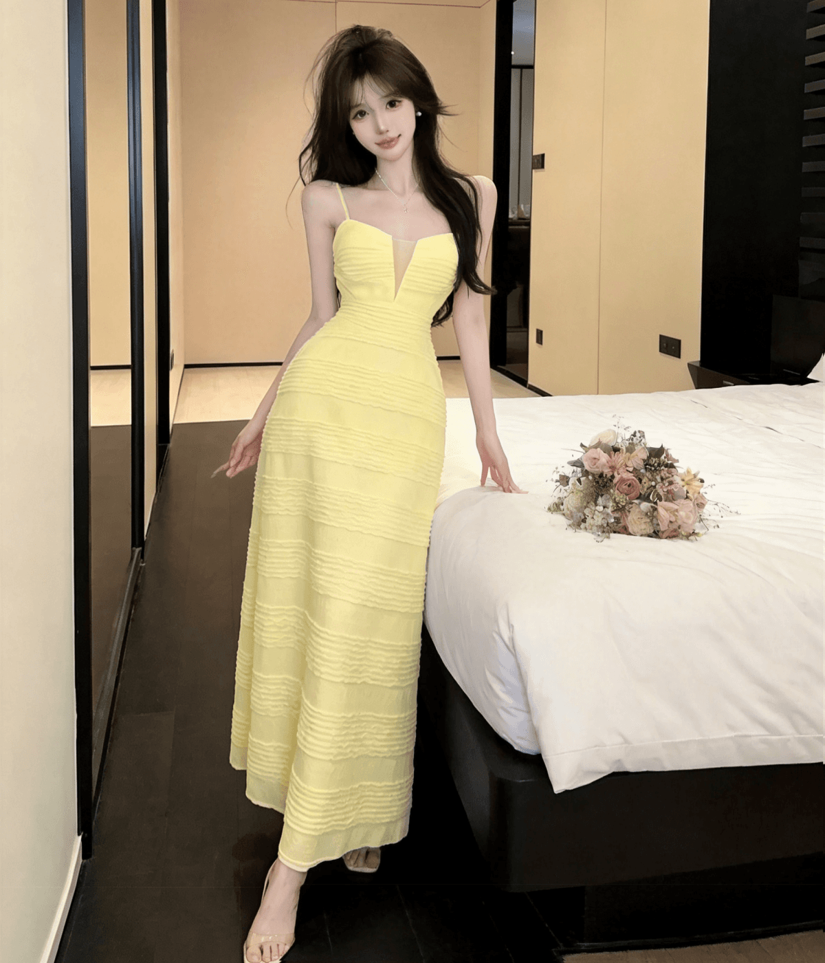 실사 순수한 욕망 섹시함 슬립 깊은 v 드레스 나이트 클럽 작업복 허리 수축 낮은 가슴 롱 스커트 상세 이미지 18
