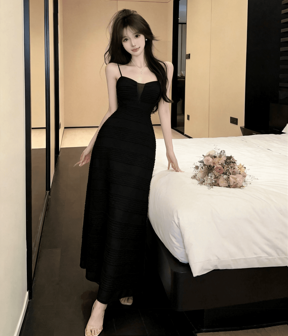 실사 순수한 욕망 섹시함 슬립 깊은 v 드레스 나이트 클럽 작업복 허리 수축 낮은 가슴 롱 스커트 상세 이미지 22
