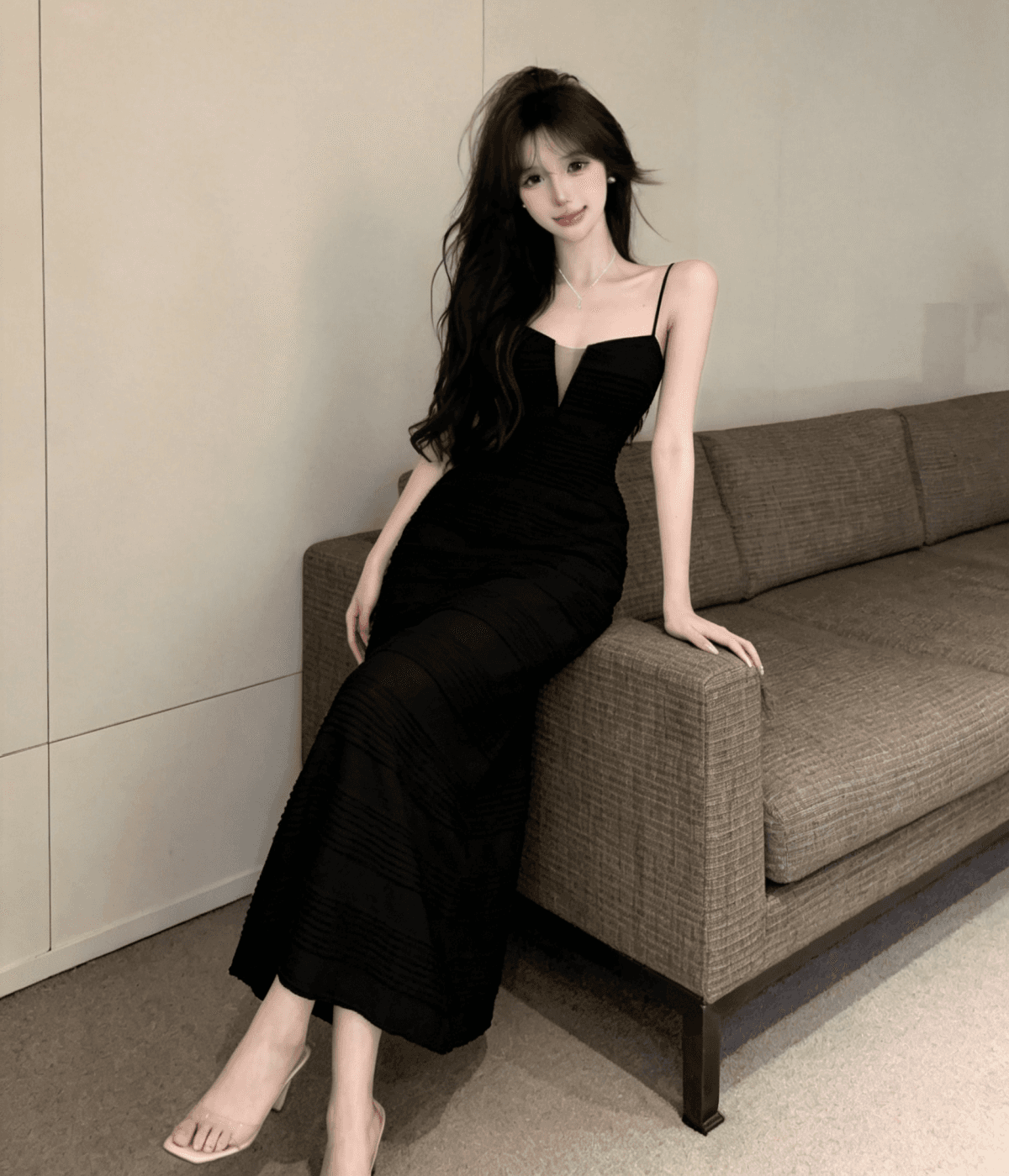 실사 순수한 욕망 섹시함 슬립 깊은 v 드레스 나이트 클럽 작업복 허리 수축 낮은 가슴 롱 스커트 상세 이미지 26