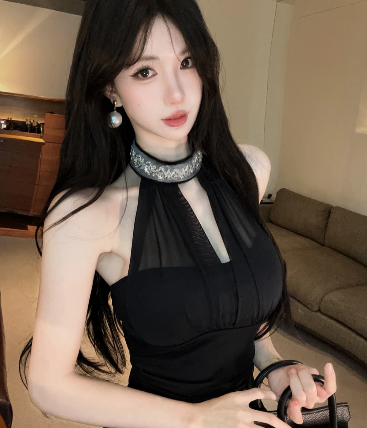 실사 순수한 욕망 주름 비즈 박기 행침 목 드레스 민소매 타이트 스커트 치마 품격 허리 수축 슬림해 보이는 미니 스커트 상세 이미지 15