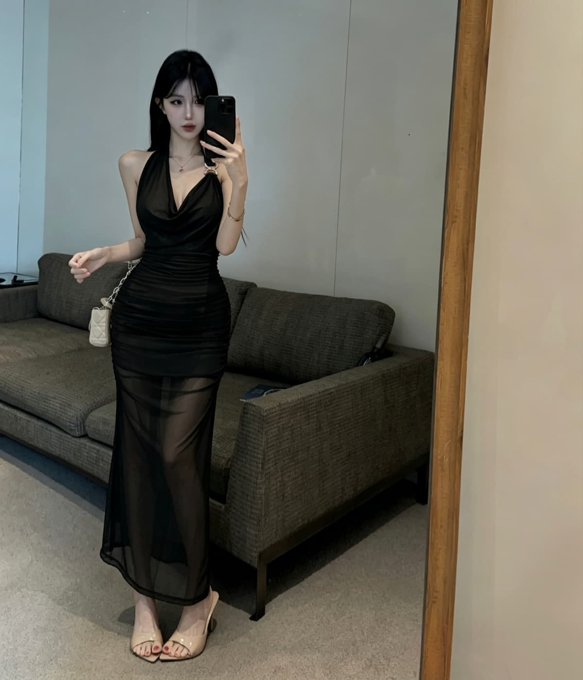 실사 흔들다 칼라 주름 행침 목 슬립 여성 드레스 여름 몸매 가꾸기 타이트 스커트 짧은 치마 상세 이미지 9
