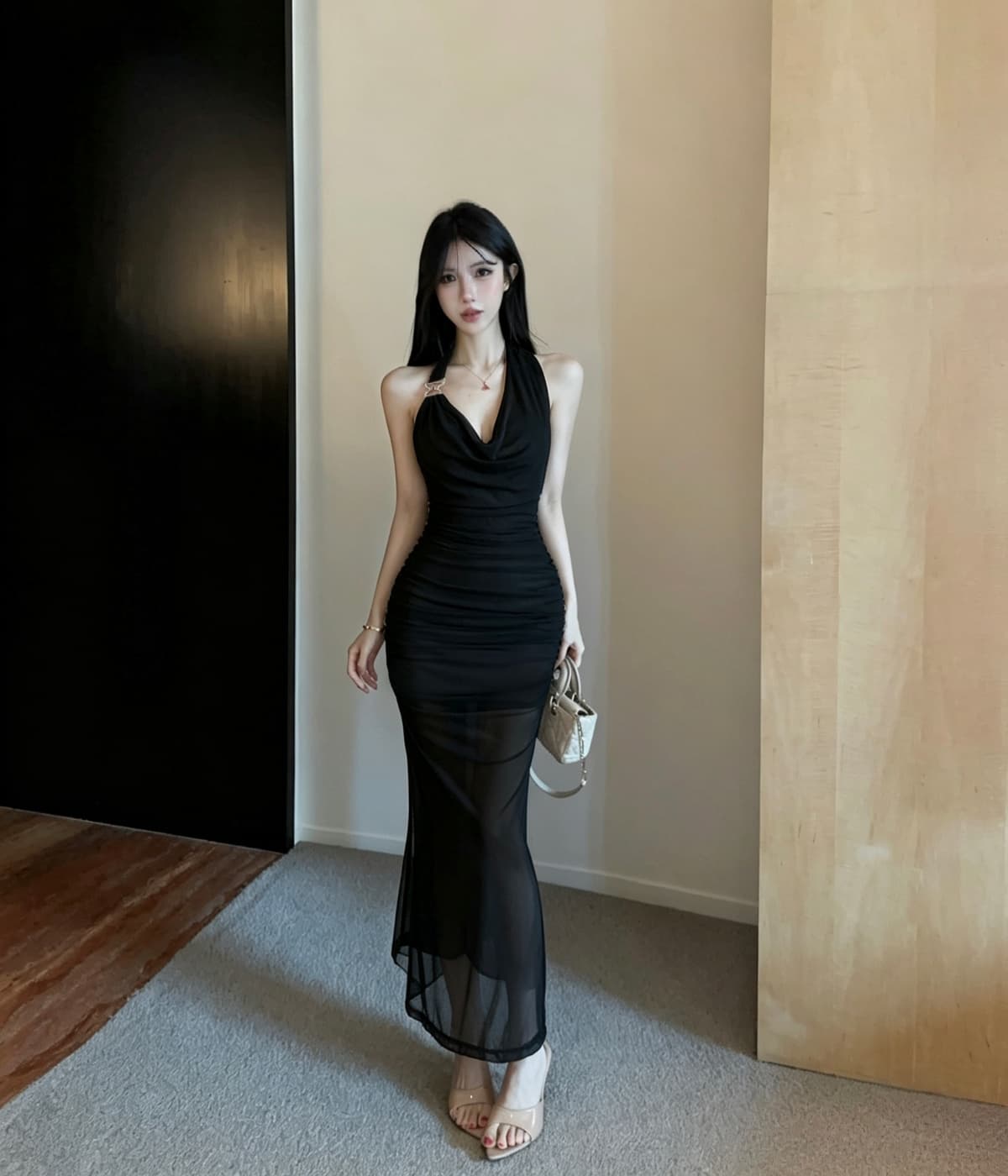 실사 흔들다 칼라 주름 행침 목 슬립 여성 드레스 여름 몸매 가꾸기 타이트 스커트 짧은 치마 상세 이미지 10