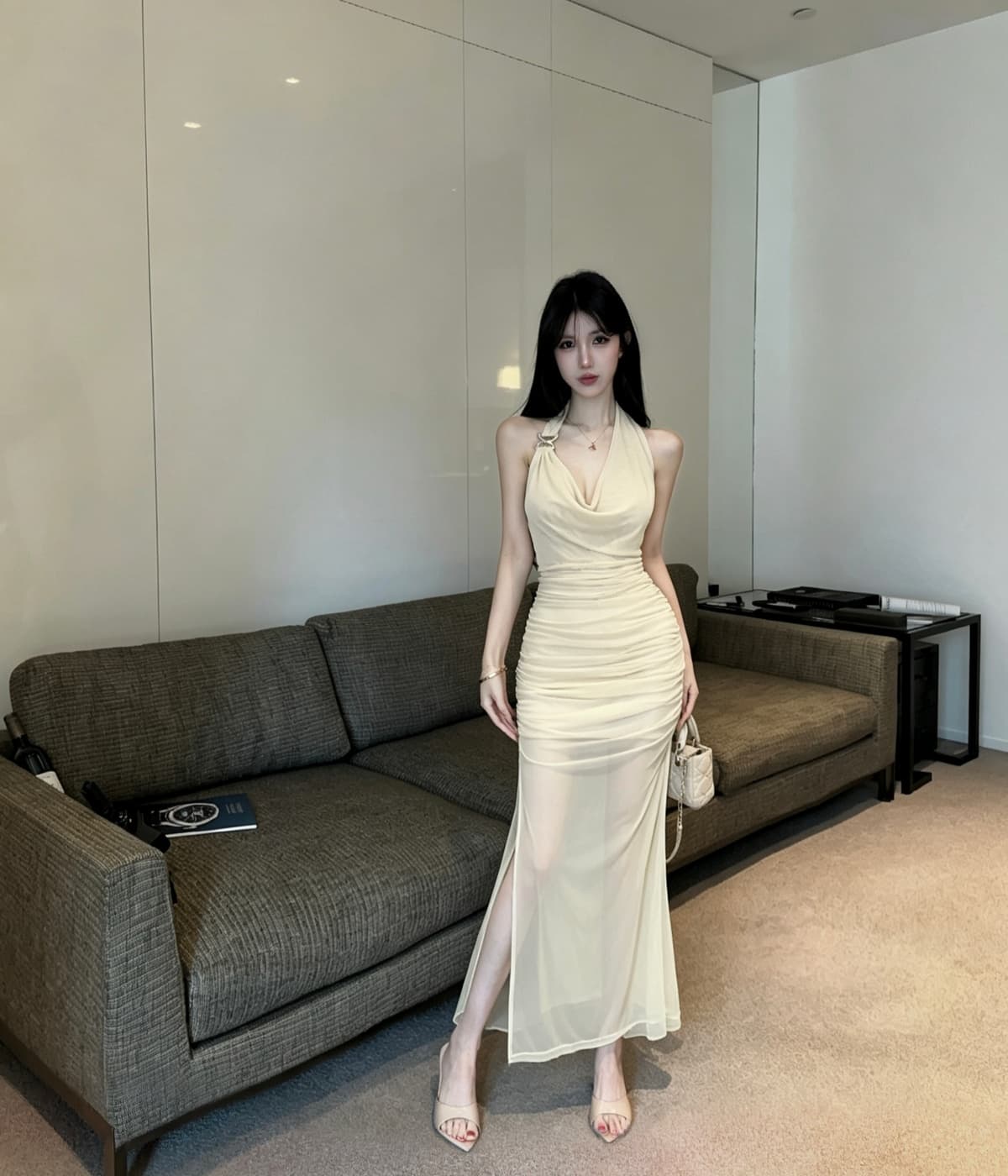 실사 흔들다 칼라 주름 행침 목 슬립 여성 드레스 여름 몸매 가꾸기 타이트 스커트 짧은 치마 상세 이미지 13
