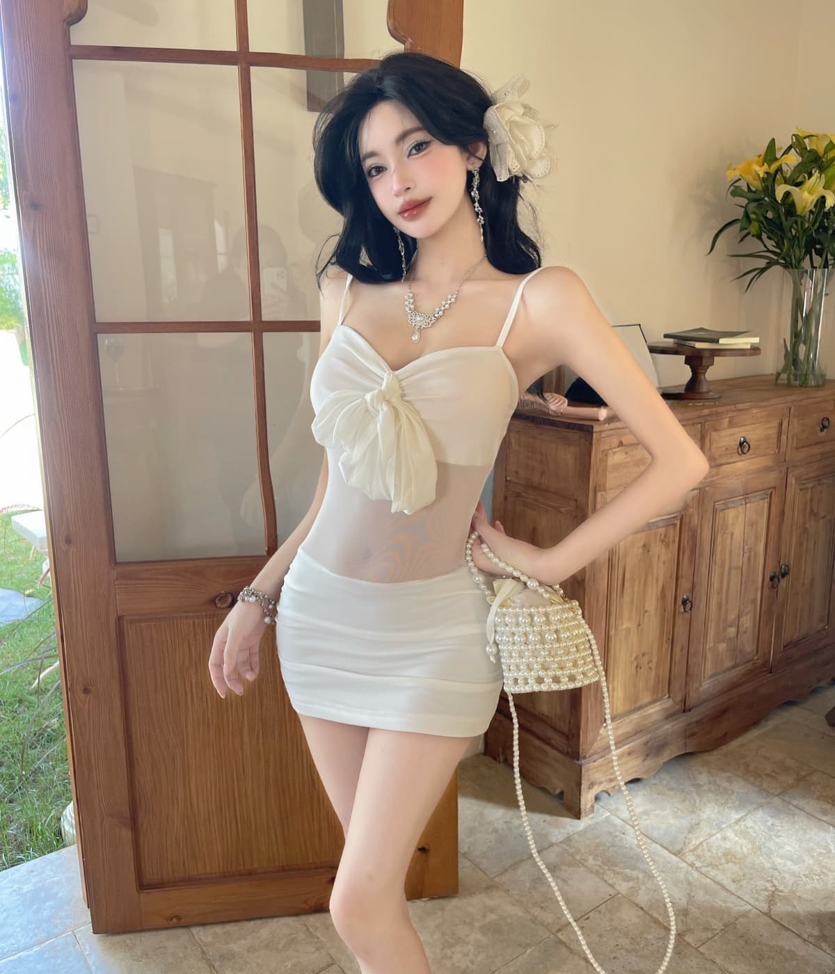 실사 프랑스식 고유 한 Chic 아름다운 오프숄더 여름 순수한 욕망 부드러운 품격 오프숄더 치마 상세 이미지 11