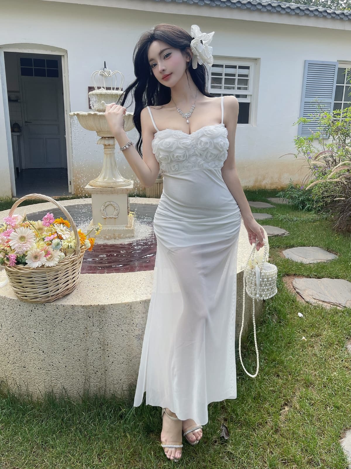 프랑스식 꽃 레이스 슬립 패치워크 망사 치마 달콤함 몸매 가꾸기 섹시함 슬립 예복 타이트 스커트 이미지 4